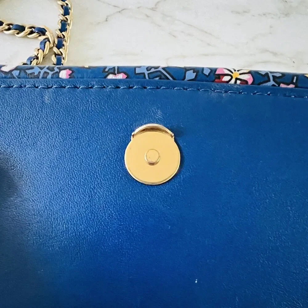 TORY BURCH Fleming Blue Wild Pansy Printed Small Convertible Shoulder Bag